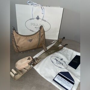 Prada Beige Nylon Shoulder Bag